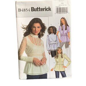 Butterick B4854 Vintage Sewing Pattern Size 6-12 Misses' Peplum Blouse Designs -